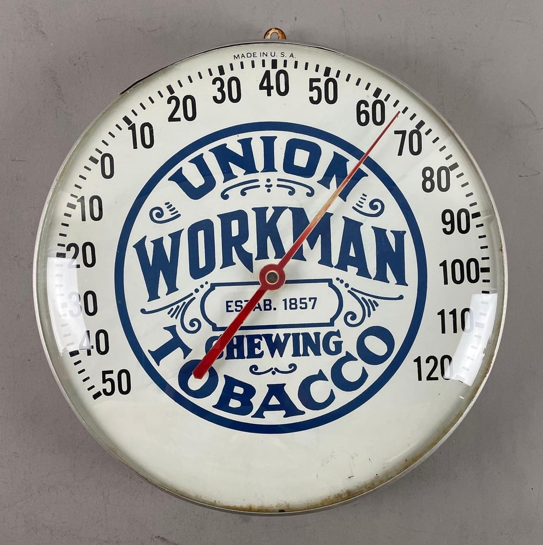Vintage Union Workman Chewing Tobacco Advertising Thermometer (1 of 2)