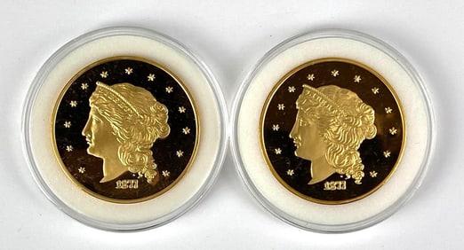 Group of 2 National Collectors Mint 1877 $50 Half Union Coin Design 2.5 oz Gold Clad Bronze Rounds