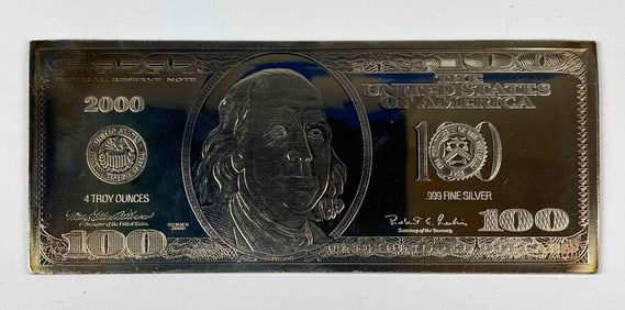 2000 $100 4 oz .999 Silver Proof Certificate