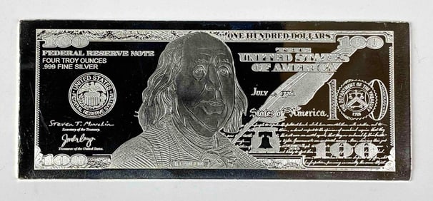 2019 $100 4 oz .999 Silver Proof Certificate