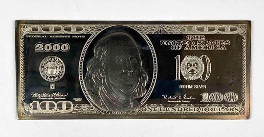2000 The Washington Mint $100 4 oz .999 Silver Proof Certificate