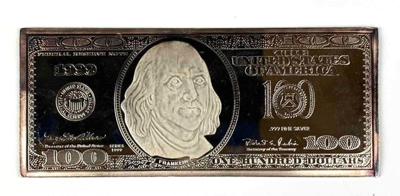 1999 The Washington Mint $100 4 oz .999 Silver Proof Certificate