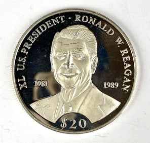2000 Republic of Somalia $20 US President Ronald Reagan .64 oz .999 Silver Coin