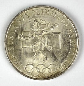 1968 Mexico City 25 Peso Olympic Games 22 gram .720 Silver Coin