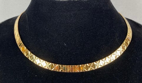 Italy Gold Plated .925 Sterling Silver Etched Choker Necklace