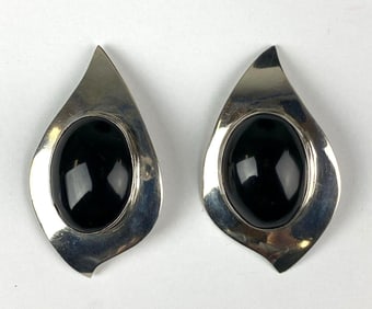 Signed Dulce Taxco .925 Sterling Silver and Onyx Earrings