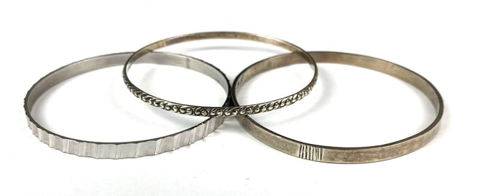 Group of 3 .925 Sterling Silver Bangle Bracelets