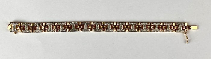 Gold Plated .925 Sterling Silver with Diamond Accents Square Link Bracelet