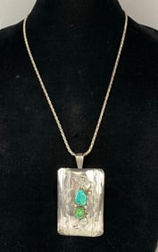 Navajo .925 Sterling Silver and Turquoise Pendant/ Pin On .925 Sterling Silver Rope Chain Necklace