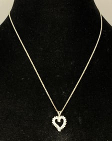 .925 Sterling Silver and Diamond Heart Pendant on Italy .925 Sterling Silver Chain Necklace