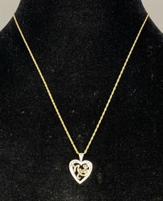 10K Yellow Gold and White Sapphire Nana Heart Necklace