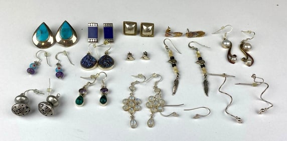 Group of 14 Pairs of .925 Sterling Silver Earrings