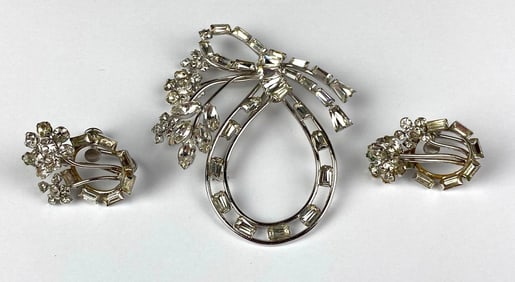 Vintage Signed Phyllis .925 Sterling Silver Brooch and Clip On Earrings