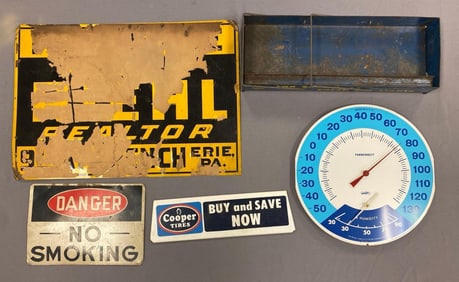 Group of Metal Advertising Items and Signs