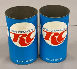 Group of 2 Royal Crown Cola Metal Advertising Trash Cans