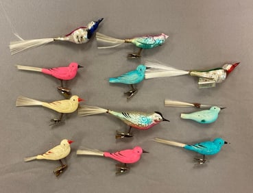 Vintage Clip On Glass Bird Christmas Ornaments