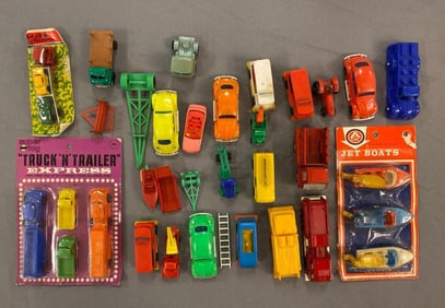 Group of Assorted Plastic Toy Vehicles and More