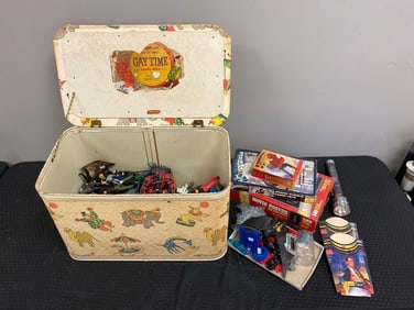 Group of Assorted Toys in Toy Chest