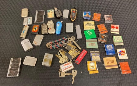 Group of Assorted lighters and key chains