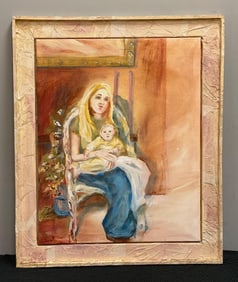 Linda Taft Signed Mother and Daughter Oil On Canvas Painting