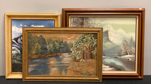 Group of 3 Artist Signed Landscape Oil On Canvas Paintings