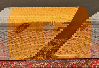 Vintage Brass and Wicker Chest