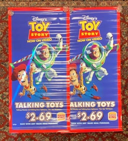 Group of 2 1996 Burger King Toy Story Talking Toys Pole Signs