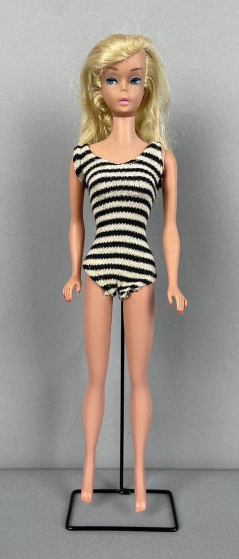 1968 Mattel Barbie Fashion Doll: Blonde swirl ponytail, includes stand