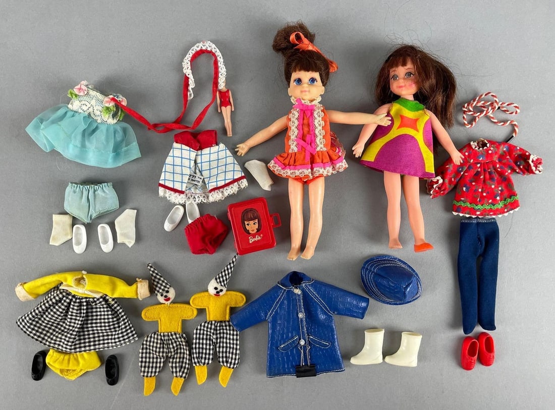 Group of 2 Vintage Tutti Dolls and Clothes: Includes Angie, and Chris doll