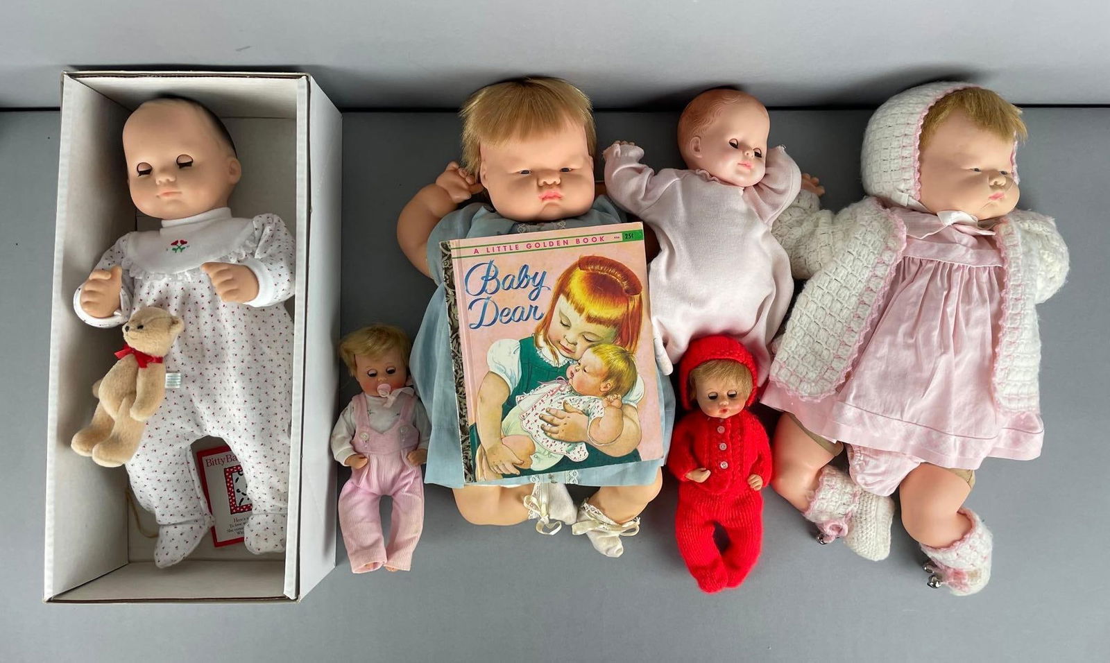 Group of Vintage Vogue Baby Dolls and More: Includes Amer. Char. Dolls, bitty baby. Largest measures 16"