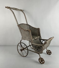 Antique Wicker and Metal Doll Stroller
