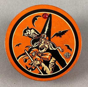 Vintage US Metal Toy Halloween Witch Noisemaker