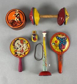 Group of Vintage Pressed Steel Noisemakers