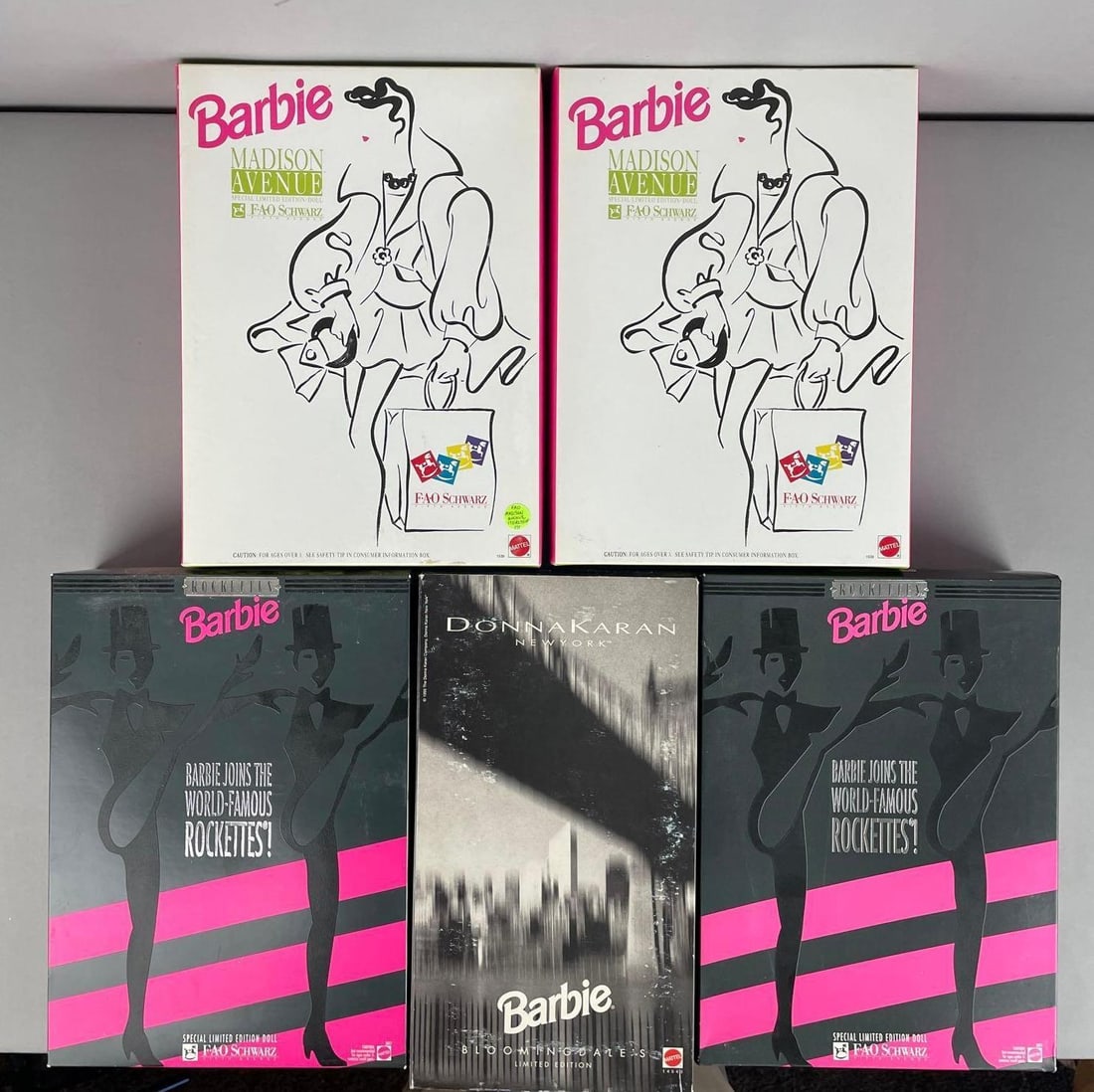 Group of Mattel FAO Schwarz Barbie Fashion Dolls: Includes Madison Avenue, rockettes, Donna Karan
