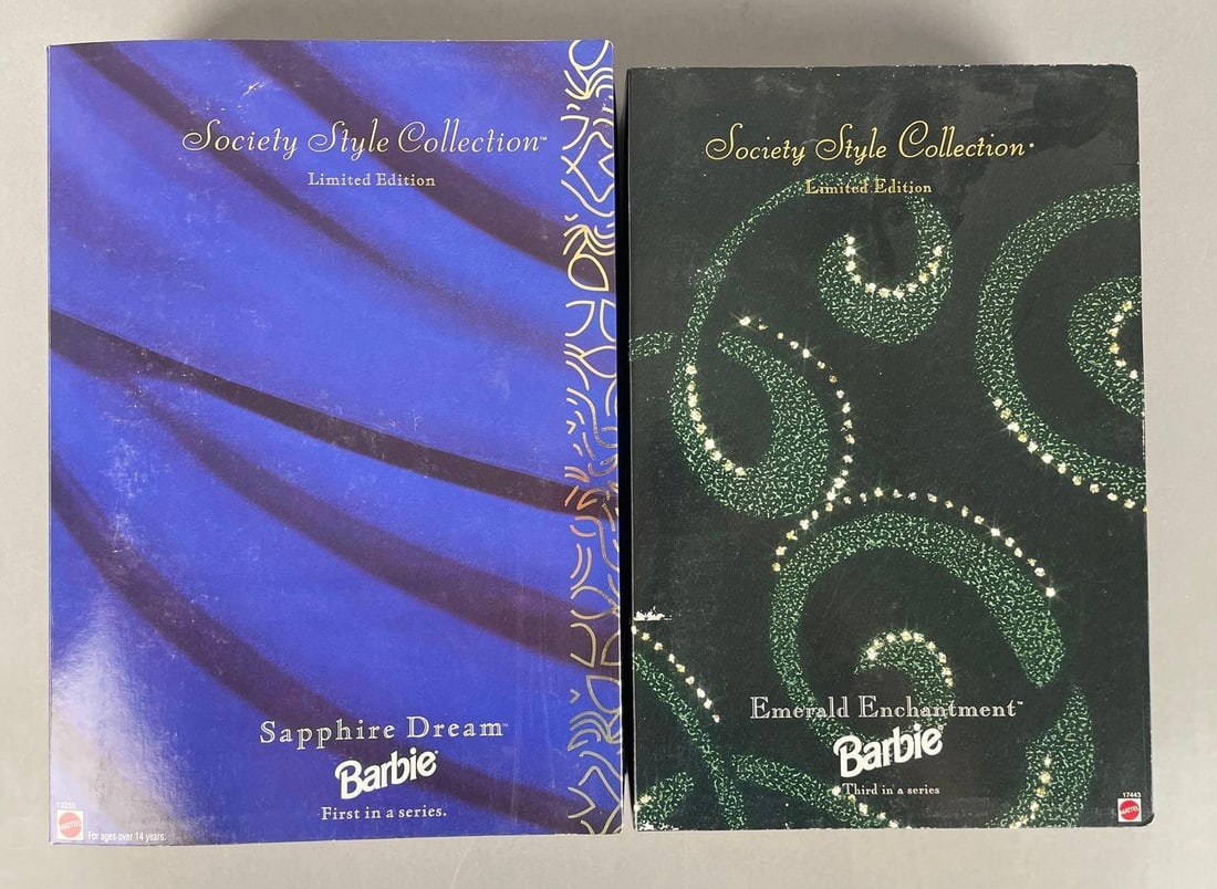 Group of 2 Mattel Society Style Collection Barbie Fashion Dolls: Limited edition, sapphire dream, emerald enchantment