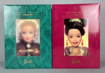 Group of 2 Mattel Holiday Porcelain Barbie Fashion Dolls