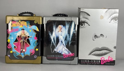 Group of Mattel FAO Schwarz Barbie Fashion Doll Trunks and More