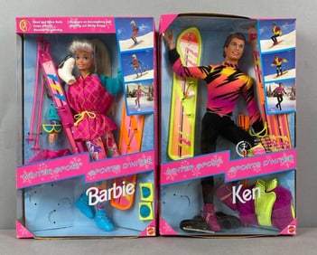 Group of 2 1994 Mattel Barbie and Ken Winter Sport Fashion Doll