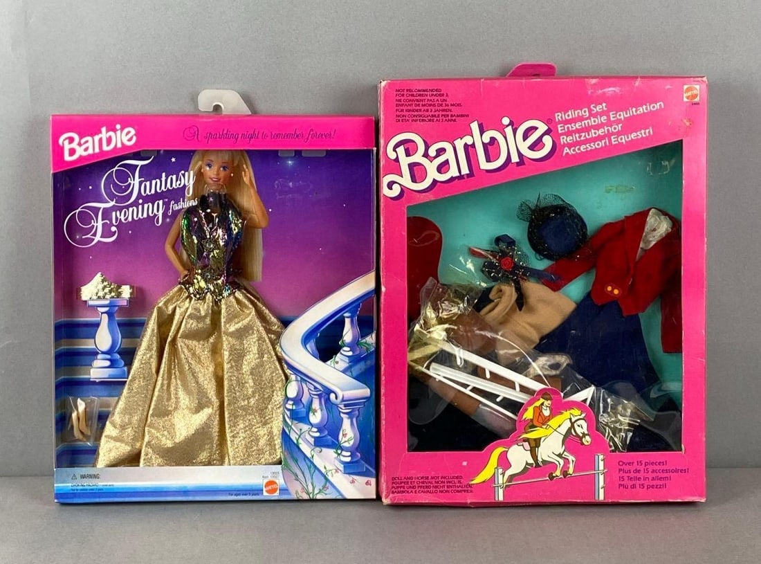 Group of 2 Mattel Barbie Fashion Outfits: Both in original packaging. Includes Fantasy Evening and Riding Set.