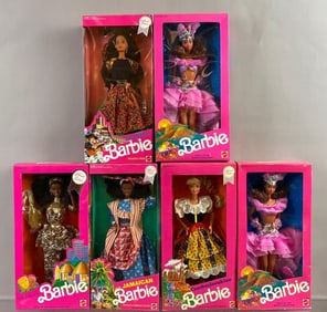 Group of 6 Mattel World Barbie Fashion Dolls