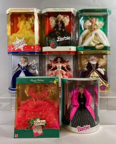 Group of 8 Mattel Holiday Barbie Fashion Dolls