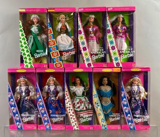 Group of 9 Mattel World Barbie Fashion Dolls