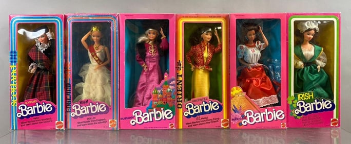 Group of 6 Mattel World Barbie Fashion Dolls