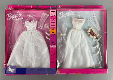 Group of 2 Mattel Barbie Doll Fashion Avenue Wedding Gowns