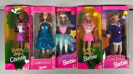 Group of 5 Mattel Barbie Fashion Dolls