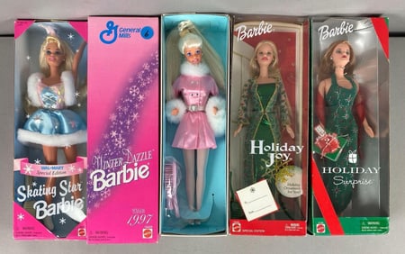 Group of 4 Mattel Holiday Barbie Fashion Dolls