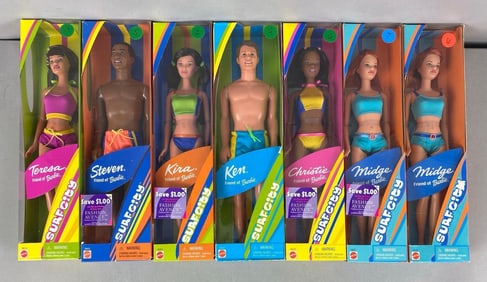 Group of 7 Mattel Surfcity Fashion Dolls