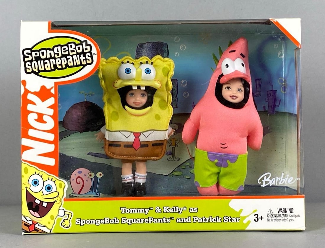 2004 Mattel Nickelodeon Tommy and Kelly Fashion Dolls: Spongebob and Patrick, like new in box, dolls measure 4” H