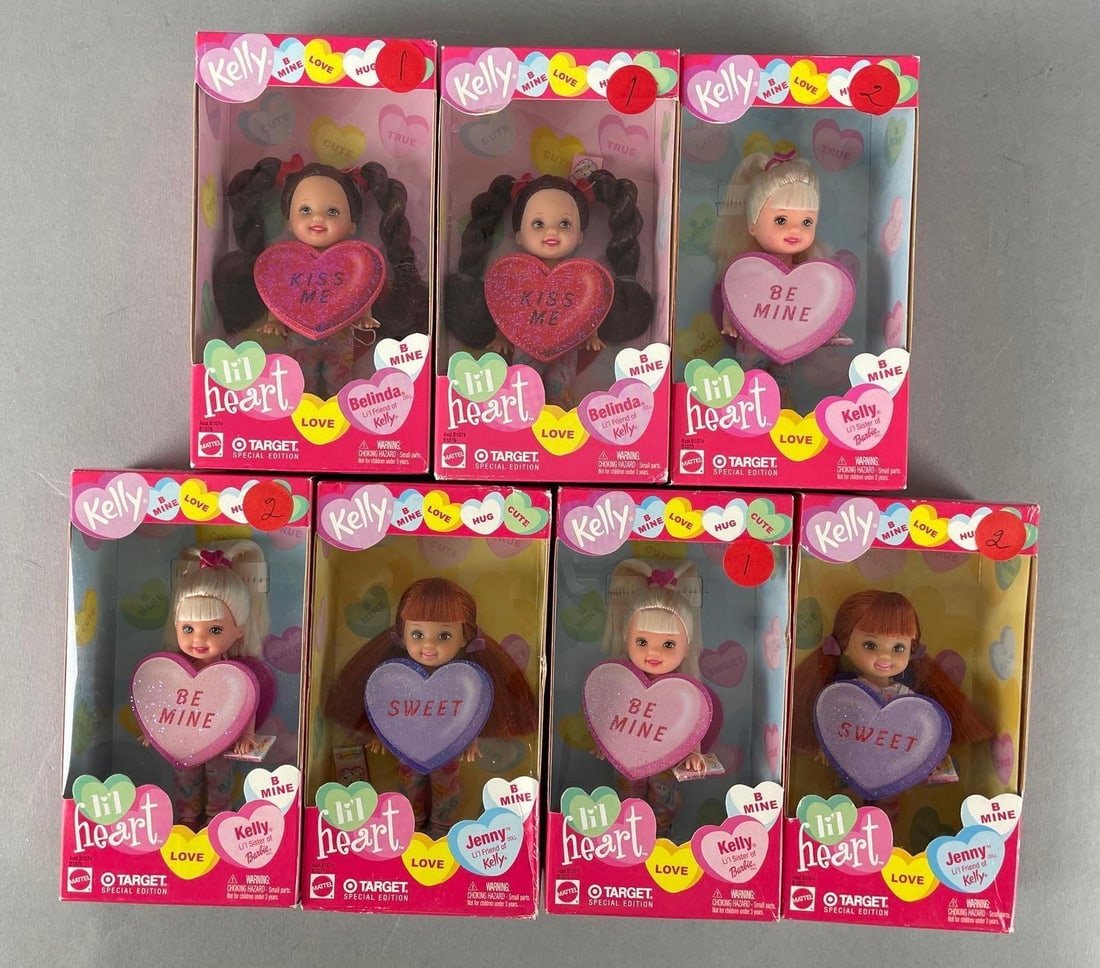 Group of Mattel Lil Heart Valentines Kelly Fashion Dolls: Like new in packaging, dolls each measure 4” H