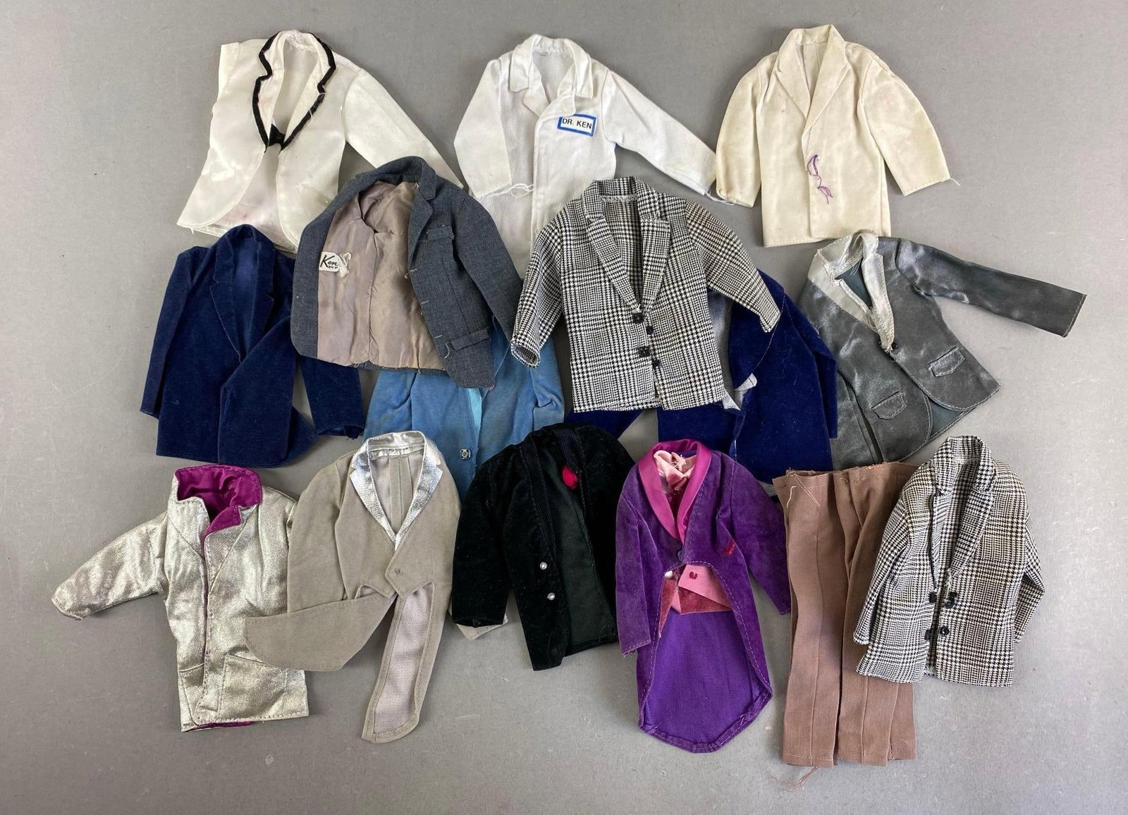 Group of Mattel Ken Fashion Doll Clothes and Accessories: Includes suit tops, bottoms and more
